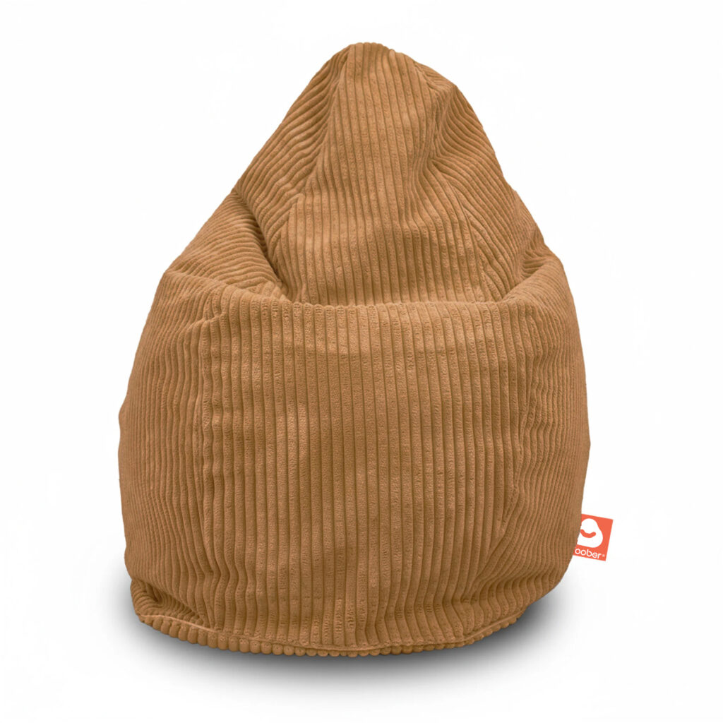Zitzak dik ribfluweel lichtbruin voorkant witte achtergrond