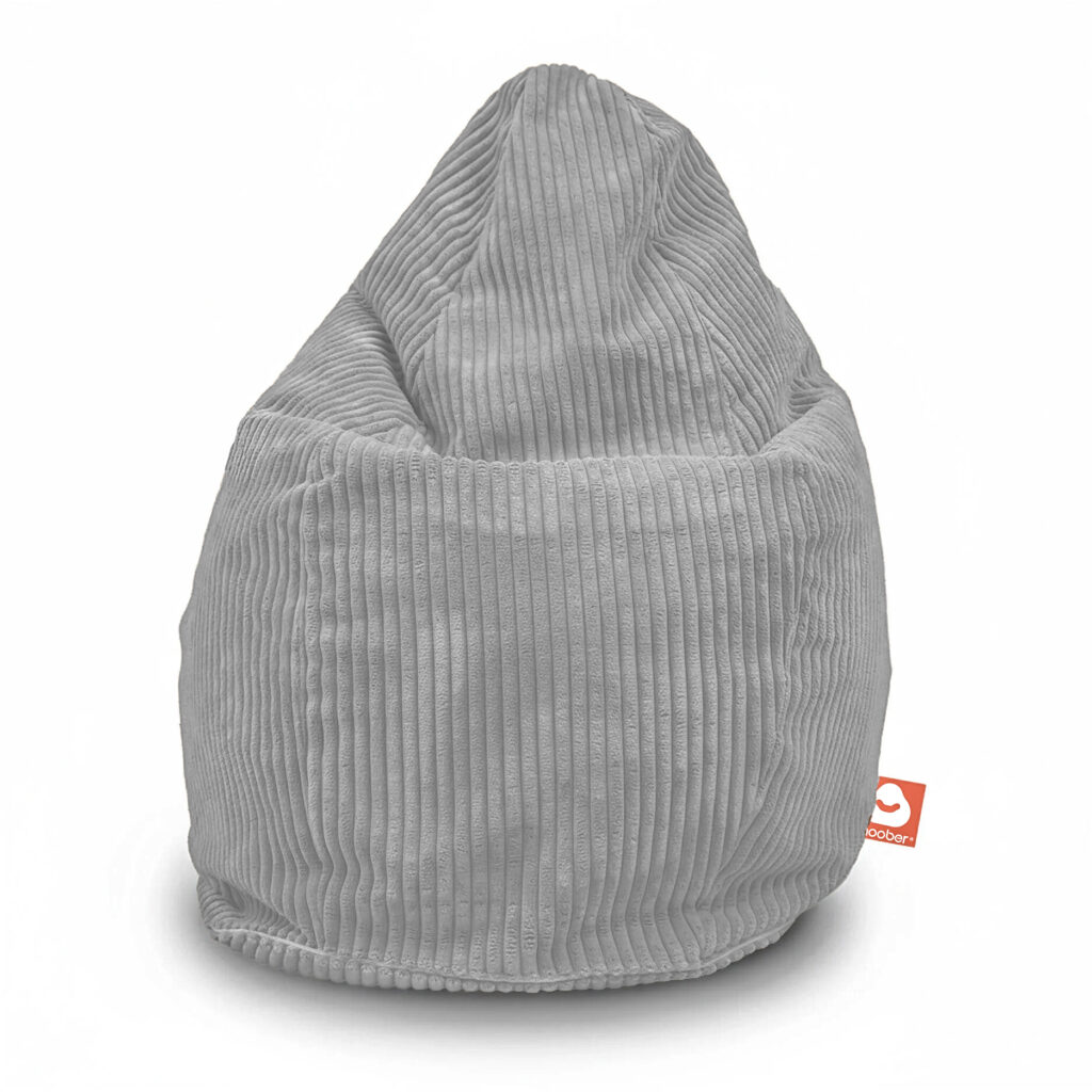 Grijze dik ribfluweel zitzak peervorm vooraanzicht whoober